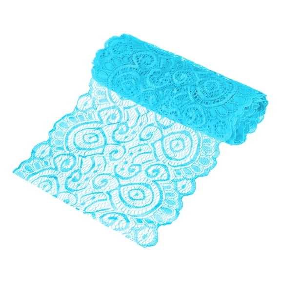 Uxcell 5 Yard 7.1" Wide Elastic Lace Fabric Ribbon Stretchy Trim Light Lake Blue