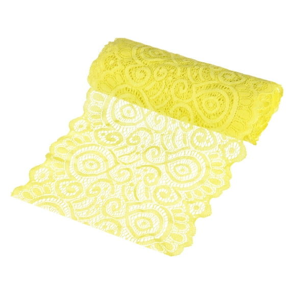 Uxcell 5 Yard 7.1" Wide Elastic Lace Fabric Ribbon Stretchy Trim Light Yellow