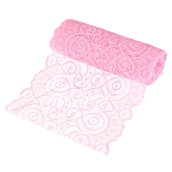 Uxcell 5 Yard 7.1" Wide Elastic Lace Fabric Ribbon Stretchy Trim Pink