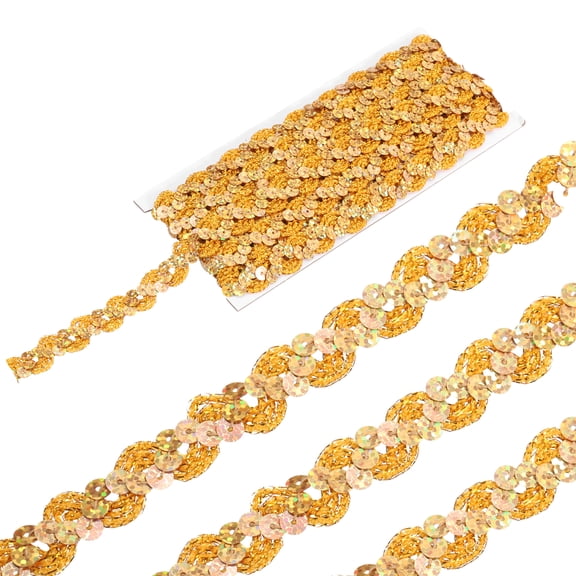 Uxcell 5 Yard Sequins Beaded Lace Trim 0.6" Braid Trim Bling Gold