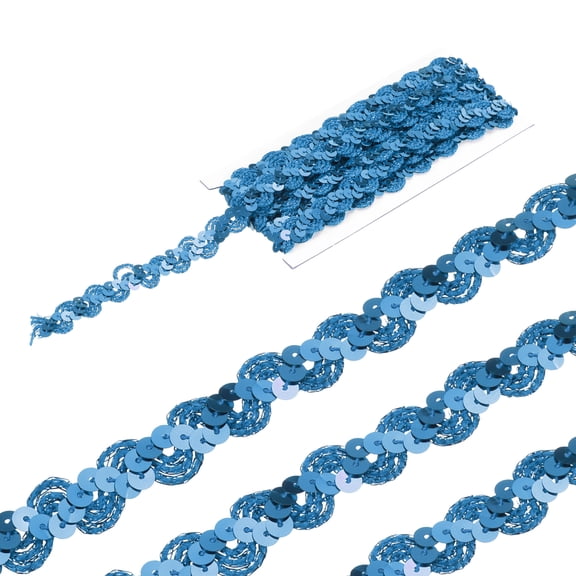 Uxcell 5 Yard Sequins Beaded Lace Trim 0.6" Braid Trim Blue