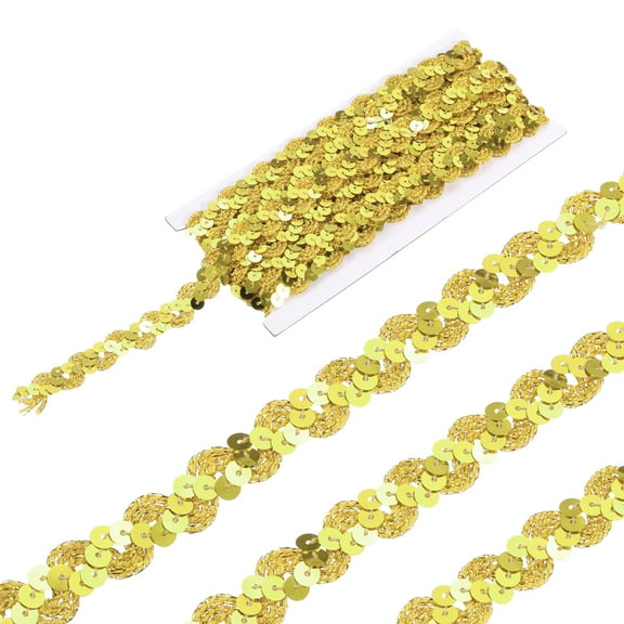 Uxcell 5 Yard Sequins Beaded Lace Trim 0.6 Inch Wave Sequin Braid Ribbon for Crafts, Gold