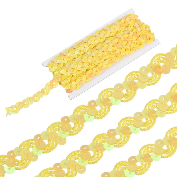 Uxcell 5 Yard Sequins Beaded Lace Trim 0.6" Braid Trim Yellow