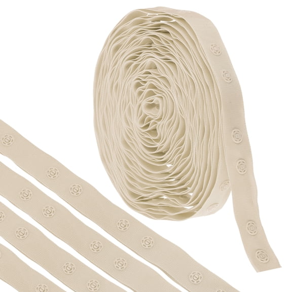 Uxcell 5 Yard Snap Button Tape for Sewing Cotton Snap Trim Fastener Double Buckles Tape for Clothes DIY Khaki