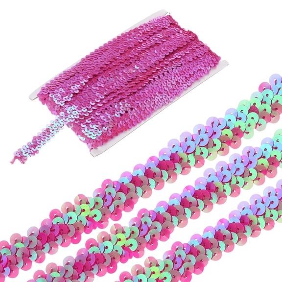 Uxcell 5 Yards 0.8 Inch Elastic Sequins Trim 2 Row Flat Sequin Strip Paillette Fabric Ribbon for Crafts DIY Fringe Sewing Costume Dress, Light Rose Red