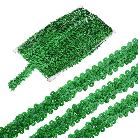 Uxcell 5 Yards 0.8 Inch Elastic Sequins Trim 2 Row Flat Sequin Strip Paillette Fabric Ribbon for Crafts DIY Fringe Sewing Costume Dress, Laser Green