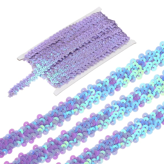 Uxcell 5 Yards 0.8 Inch Elastic Sequins Trim 2 Row Flat Sequin Strip Paillette Fabric Ribbon for Crafts DIY Fringe Sewing Costume Dress, Light Purple