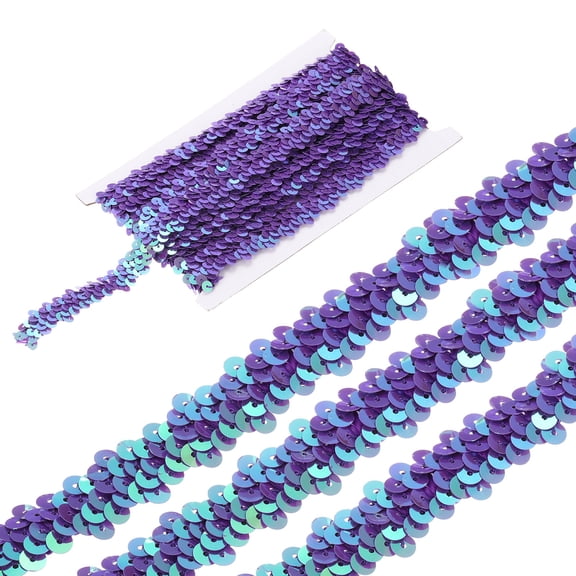 Uxcell 5 Yards 0.8 Inch Elastic Sequins Trim 2 Row Flat Sequin Strip Paillette Fabric Ribbon for Crafts DIY Fringe Sewing Costume Dress, Purple