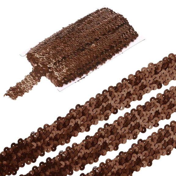 Uxcell 5 Yards 1.2 Inch Elastic Sequins Trim 3 Row Flat Sequin Strip Paillette Fabric Ribbon for Crafts DIY Fringe Sewing Costume Dress, Brown