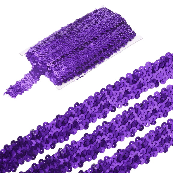 Uxcell 5 Yards 1.2 Inch Elastic Sequins Trim 3 Row Flat Sequin Strip Paillette Fabric Ribbon for Crafts DIY Fringe Sewing Costume Dress, Purple