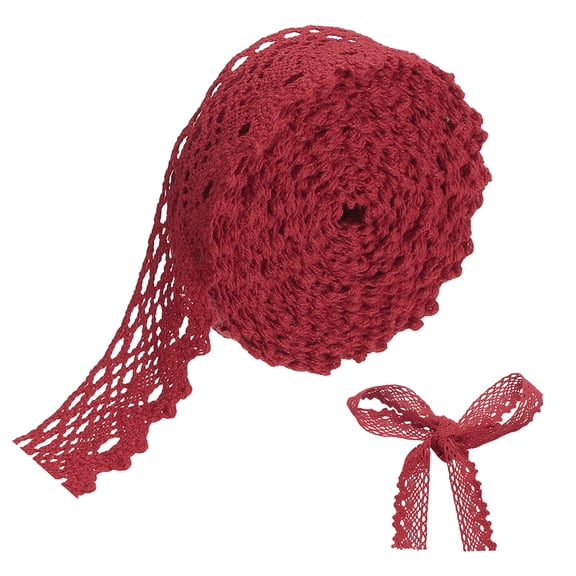 Uxcell 5 Yards Burgundy Lace Trim, 1 Inch Wide Vintage Floral Fabric Lace Ribbon by the Roll for DIY Handicrafts Wedding Decorating Sewing Bouquet Hair Bow Making Gift Wrapping