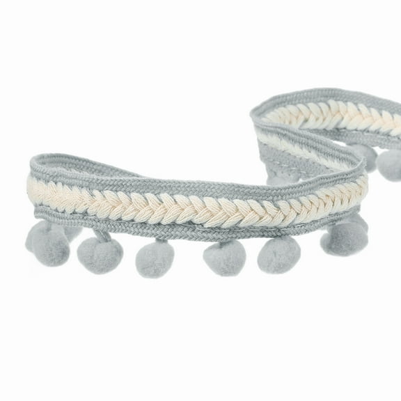 Uxcell 5 Yards Embroidered Pom Pom Ribbon, Fabric Trim Fringe Pom Pom Crafts Tassel Lace for Sewing DIY Clothing Bag Bedding Pillow Curtain Decoration, Grey