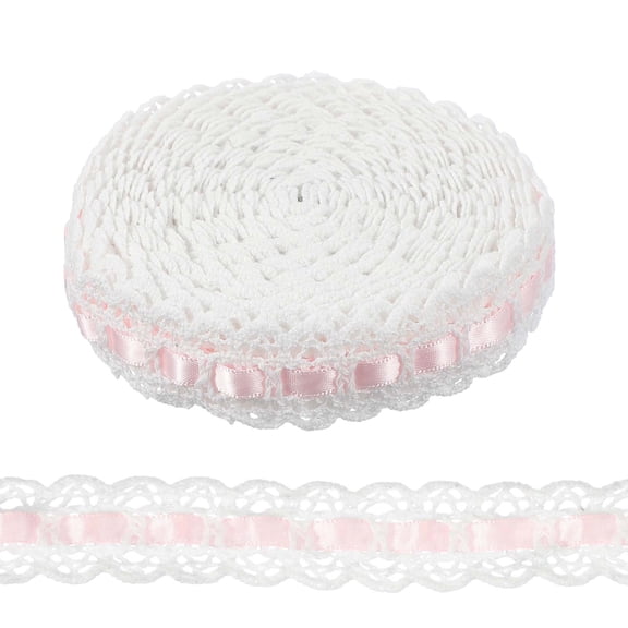 Uxcell 5 Yards Eyelet Lace Trim, 0.79 Inch Crochet Lace Trim for Sewing Dress Apron Pillow Dolls Clothes Bag Decoration, Pink