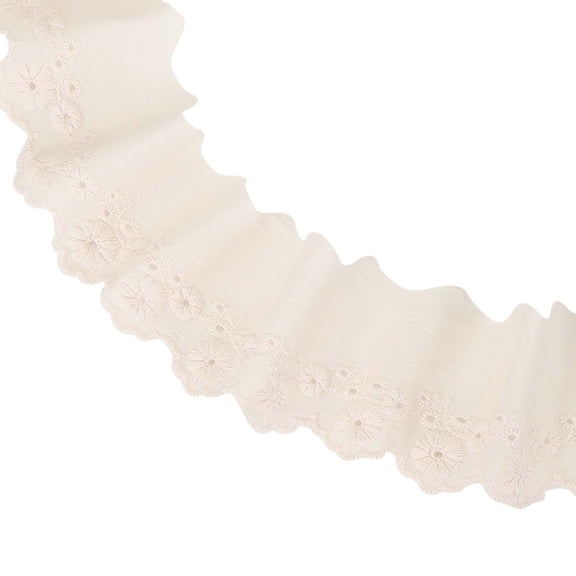 5 Yards Eyelet Lace Trim, 2.17 Inch Wide Floral Cotton Lace Ribbon Embroidery Ruffle Ribbon Trim for Sewing Dress Apron Pillow Clothes Bag Decoration, Apricot