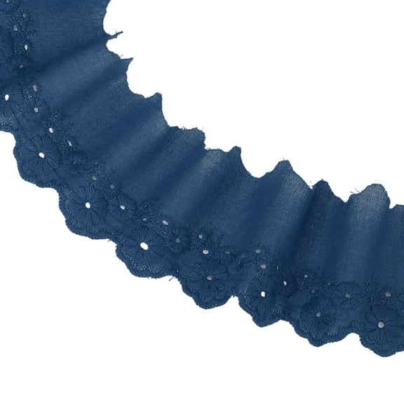 5 Yards Eyelet Lace Trim, 2.17 Inch Wide Floral Cotton Lace Ribbon Embroidery Ruffle Ribbon Trim for Sewing Dress Apron Pillow Clothes Bag Decoration, Sapphire