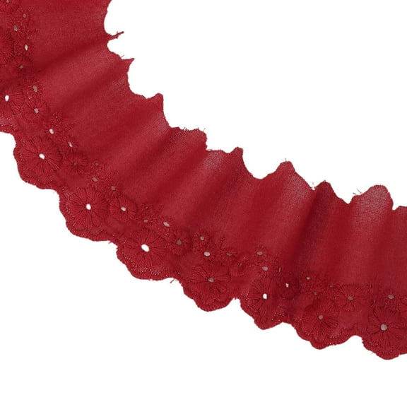 5 Yards Eyelet Lace Trim 2.17 Inch Wide Floral Cotton Lace Ribbon Embroidery Ruffle Ribbon Trim for Sewing Dress Apron Pillow Clothes Bag Decoration Wine Red