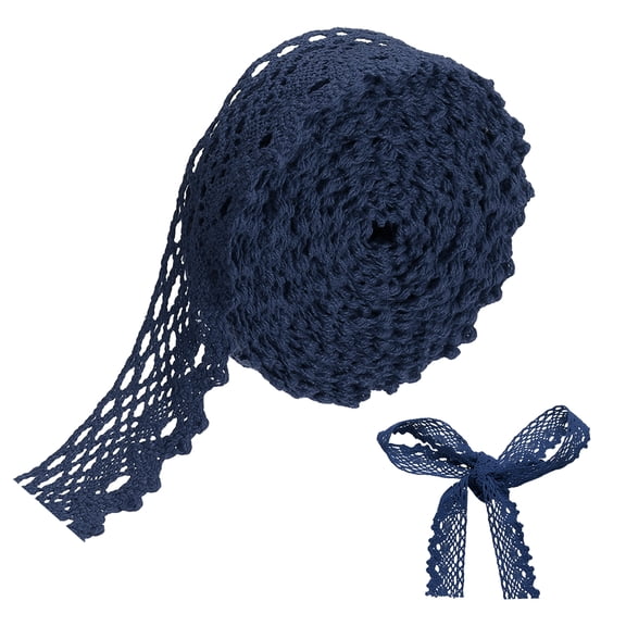 Uxcell 5 Yards Navy Blue Lace Trim, 1 Inch Wide Vintage Floral Fabric Lace Ribbon by the Roll for DIY Handicrafts Wedding Decorating Sewing Bouquet Hair Bow Making Gift Wrapping