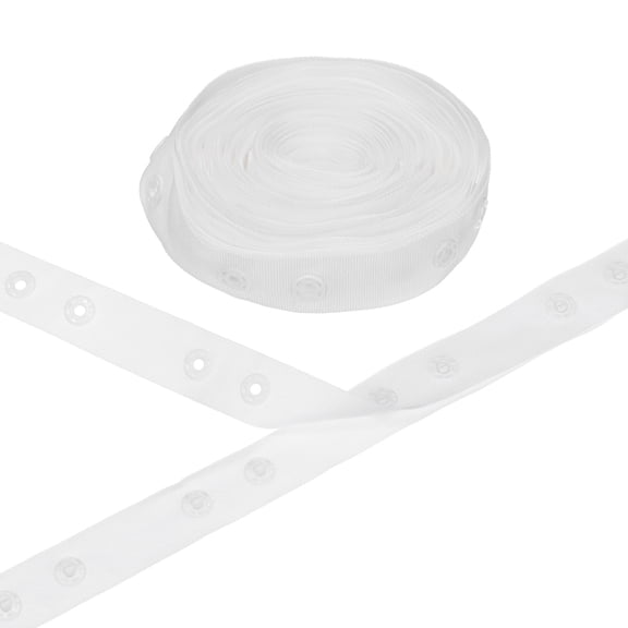 Uxcell 5 Yards Plastic Snap Buttons, Polyester Tape Hook & Eye Zipper Popper Press Stud Fastener for Sewing [Off White, 36mm Spacing]