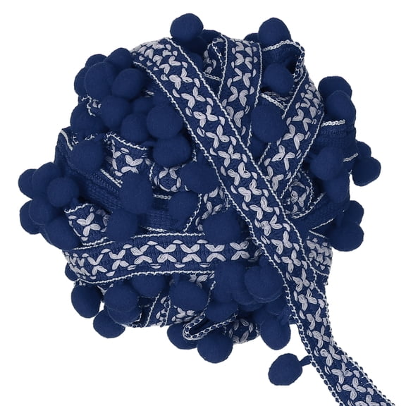 Uxcell 5 Yards Pom Pom Ball Fringe Trim, 12mm Garland Ribbon Sewing Tassel Lace for Clothes Sewing Home Curtain Pillow Decoration, Dark Blue