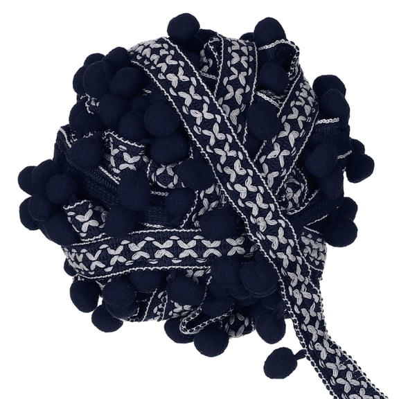 Uxcell 5 Yards Pom Pom Ball Fringe Trim, 12mm Garland Ribbon Sewing Tassel Lace for Clothes Sewing Home Curtain Pillow Decoration, Navy Blue