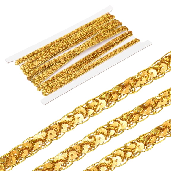 Uxcell 5 Yards Sequins Beaded Lace Trim 0.4 inch Braid Trim Strip for Crafts, Embellishments, Costume, Dark Gold