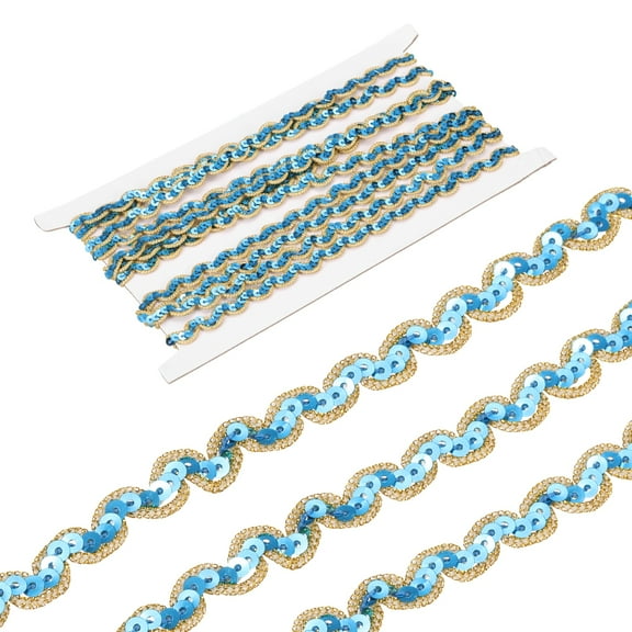 Uxcell 5 Yards Sequins Beaded Lace Trim 0.4 inch Braid Trim Strip for Crafts, Embellishments, Costume, Gold Lake Blue