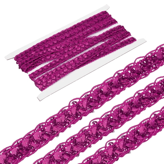 Uxcell 5 Yards Sequins Beaded Lace Trim 0.4 inch Braid Trim Strip for Crafts, Embellishments, Costume, Rose Red