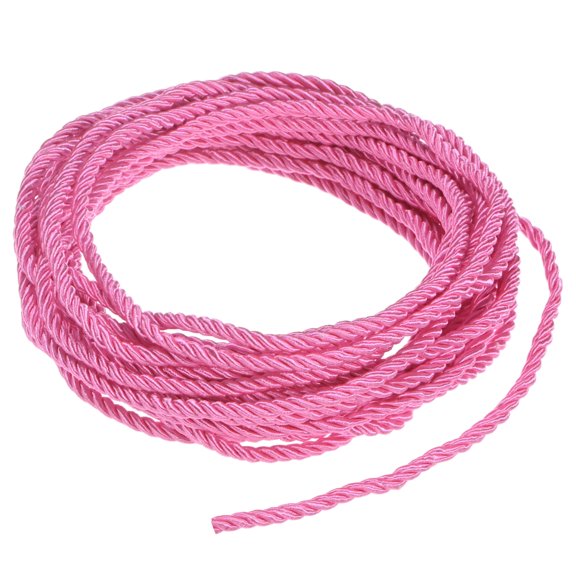 Uxcell 5 Yards Soft Twisted Rope Trim, 3 mm/0.12 in Dark Pink Polyester Twisted Silk Rope Cord for DIY Craft