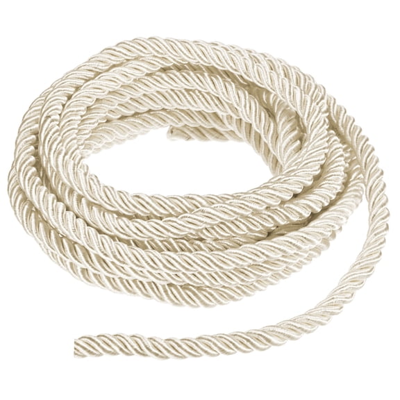 Uxcell 5 Yards Soft Twisted Rope Trim, 8 mm/0.31 in Beige Polyester Twisted Silk Rope Cord for DIY Craft