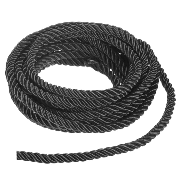 Uxcell 5 Yards Soft Twisted Rope Trim, 8 mm/0.31 in Black Polyester Twisted Silk Rope Cord for DIY Craft