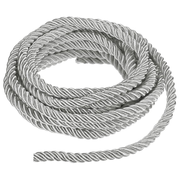 Uxcell 5 Yards Soft Twisted Rope Trim, 8 mm/0.31 in Silver Gray Polyester Twisted Silk Rope Cord for DIY Craft