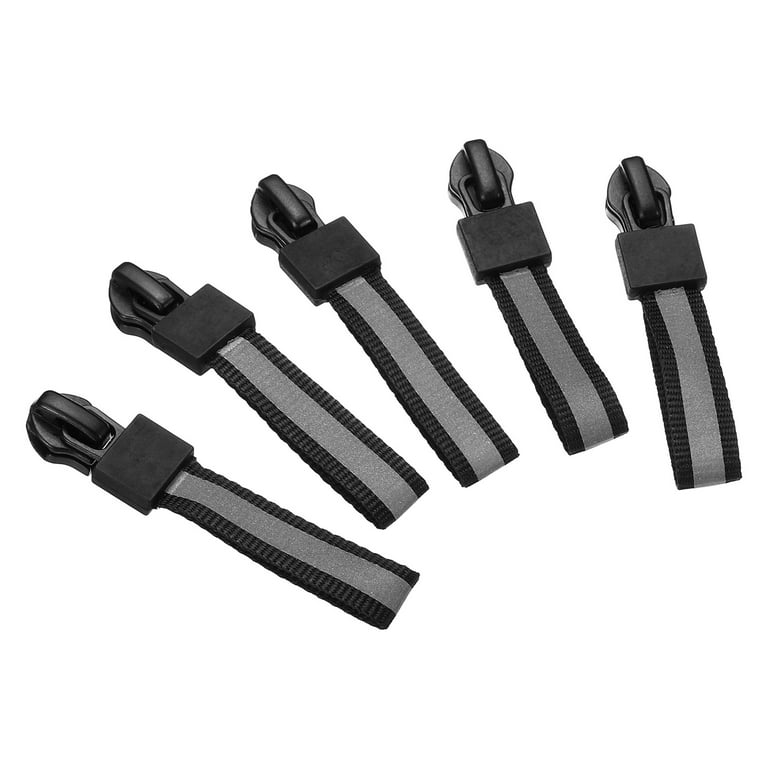 Uxcell #5 Zipper Slider Replacement Puller Extension Cord Handle Extender  Repair Reflective and Black 10 Pack 