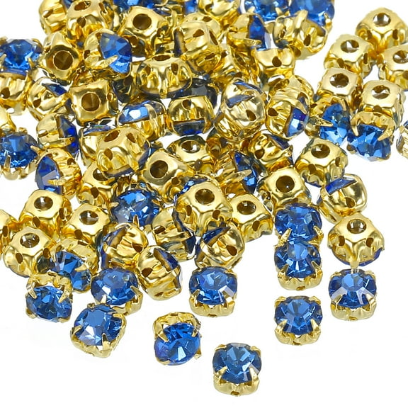 Uxcell 5 mm Sew on Rhinestones Crystals Glass Metal Base Flower Claw Gems, Light Blue 100 Pcs