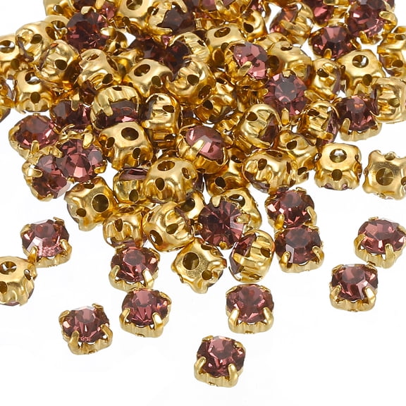 Uxcell 5 mm Sew on Rhinestones Crystals Glass Metal Base Flower Claw Gems, Light Purple 100 Pcs