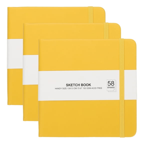 Uxcell 5 x 5" Hardcover Leather Pocket Sketchbook, 58 Sheets 150 GSM, Black