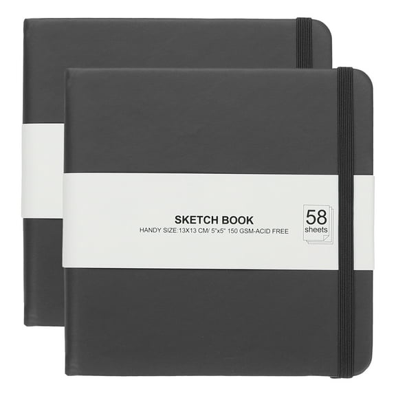 Uxcell 5 x 5" Hardcover Leather Pocket Sketchbook, 58 Sheets 150 GSM, Black