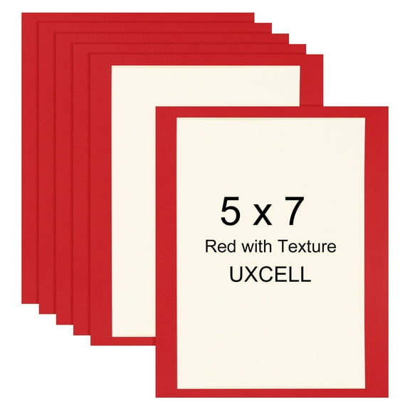 Uxcell 5 x 7" Cardboard Picture Frame, 6pcs Red with Texture Photo Wall Display Paper Frame with Clear Film for Children's Drawing Artwork Display Gallery Wall Frame Exhibition