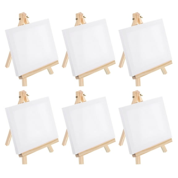 Uxcell 5"x7" Canvas Easel Set Mini Stretched Display Canvas Panel Tripod Holder Stand for Drawing Painting Art 6 Set
