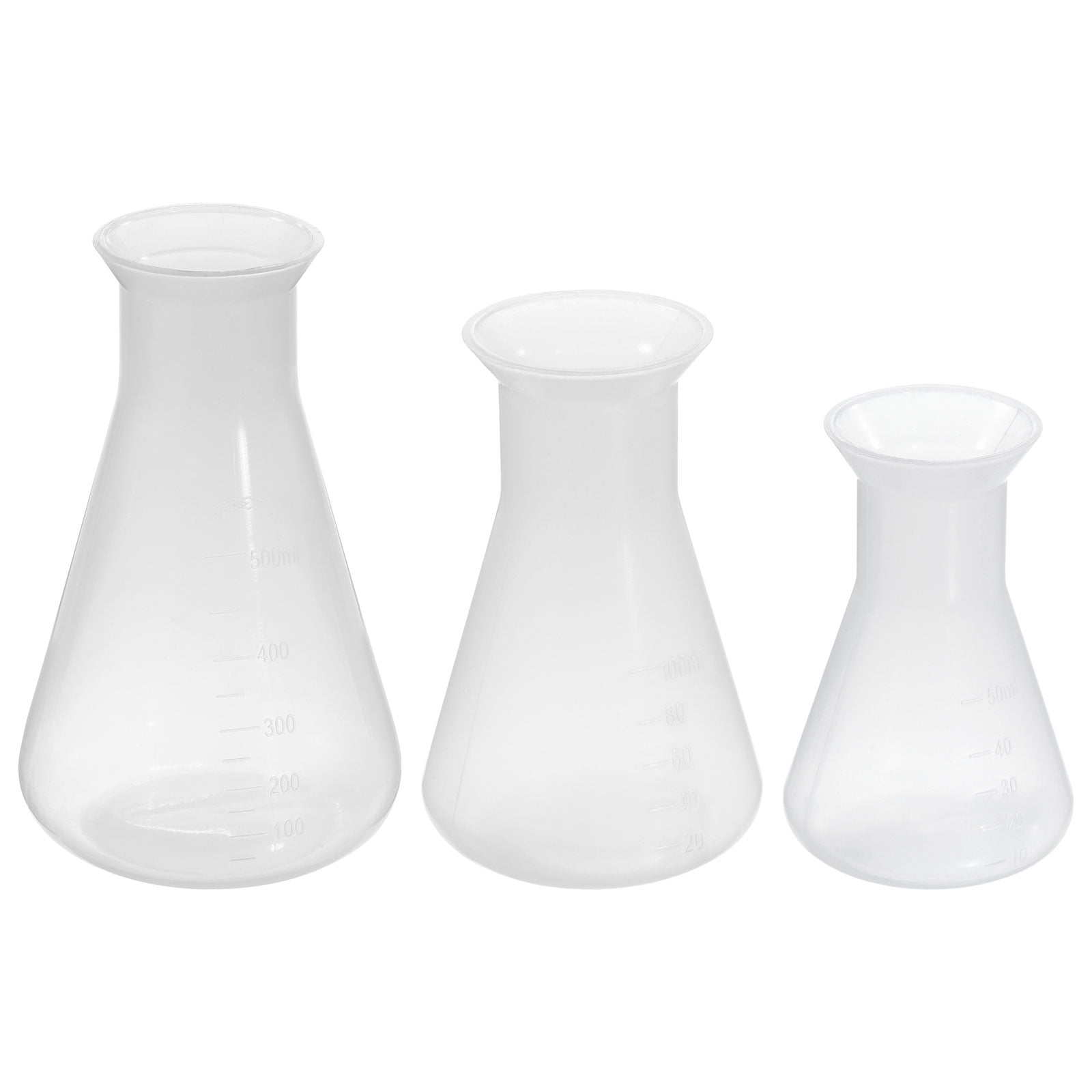Uxcell 50,100,500ml Plastic Erlenmeyer Flask, 3 Pack Wide Mouth Conical Flask for Laboratory