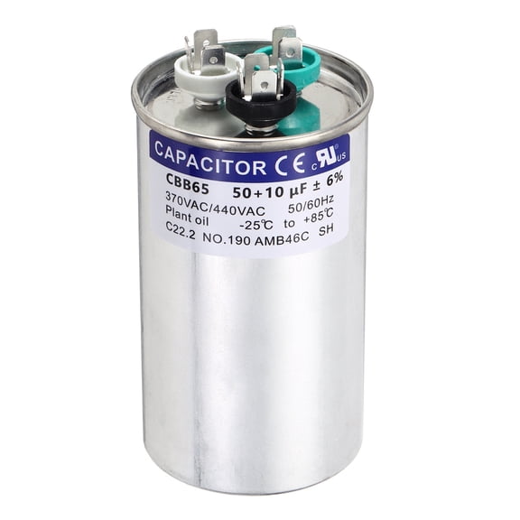 Uxcell 50+10MFD CBB65 Run Start Capacitor 50+10uF, 370/440V Round AC Capacitor for AC Motor Run, HVAC, Air Conditioner, Condenser Motors