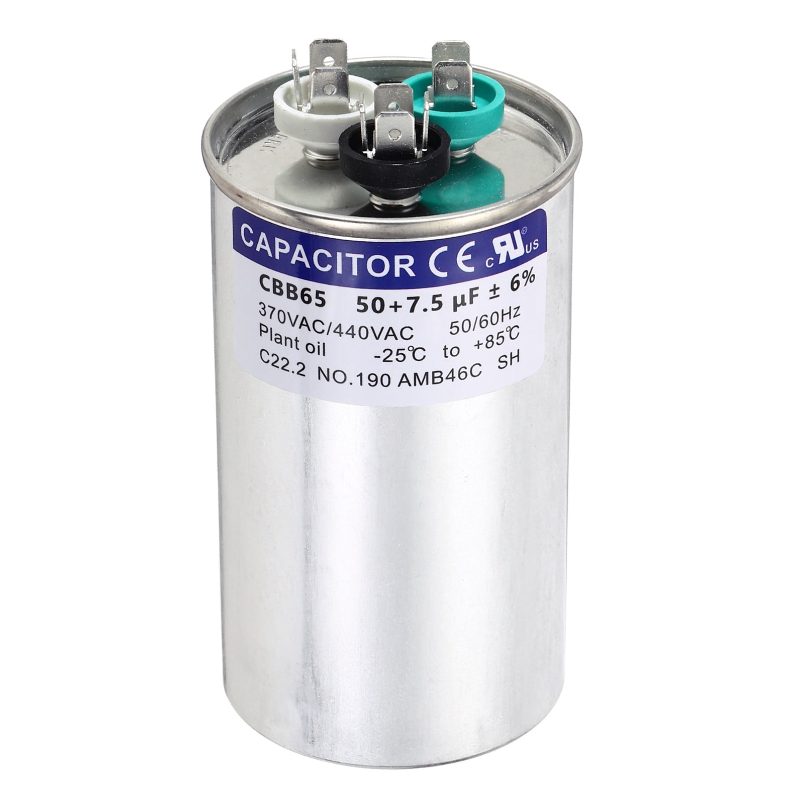 Uxcell 50+7.5MFD CBB65 Run Start Capacitor 50+7.5uF, 370/440V Round AC Capacitor for AC Motor Run, HVAC, Air Conditioner, Condenser Motors