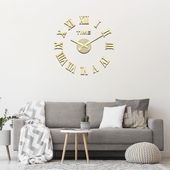 Uxcell 50-70cm Modern Frameless DIY Wall Clock, Large Mirror Acrylic Roman Numeral, Oversized Vintage Clock with Traceless Hook & Self-Adhesive Installation for Home Decor, Gold