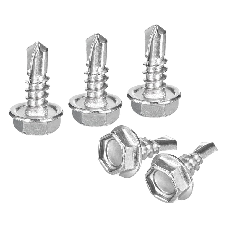 100Pcs 410 Stainless Steel Self-Drilling TEK Screws, #12 Hex Head Self