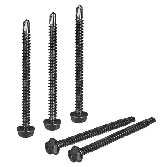 Uxcell 50 Pack #10 x 2-1/2" Self Drilling Screws, 410 Stainless Steel Self Tapping Screws for Metal, Black Oxidation Finish, Hex Washer Head Sheet Metal Screws