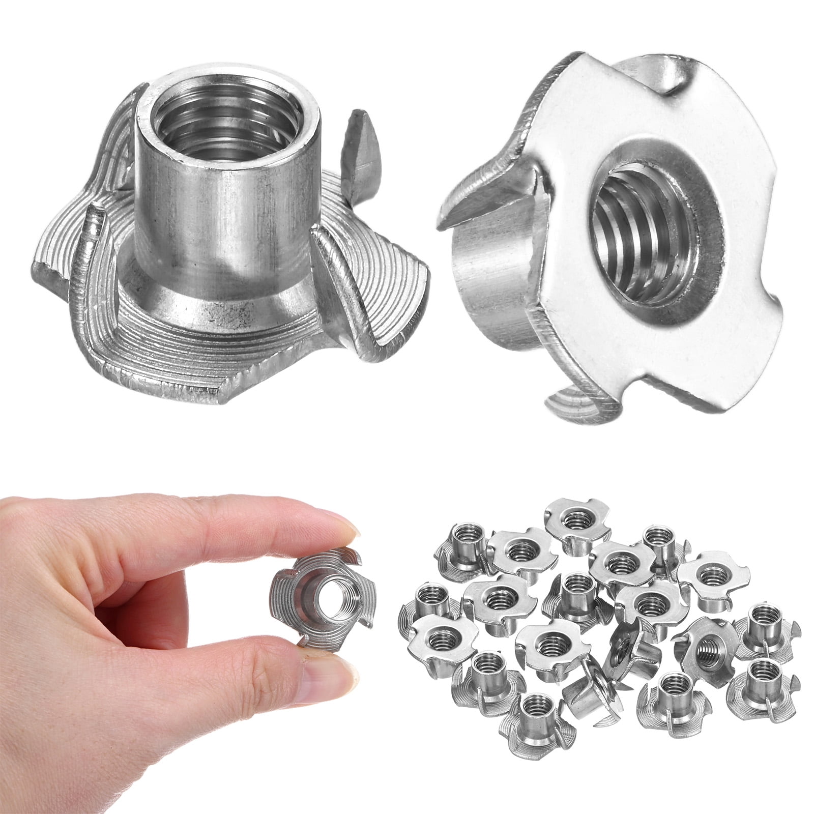 Uxcell 50-Pack 3/8-UNC T-nut, 4/8" Barrel Length Stainless Steel 4-Pronged Tee Nut Threaded Insert Corrosion Resistant Fasteners