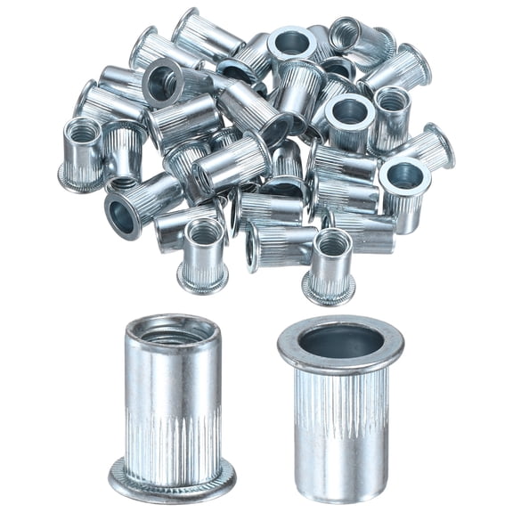 Uxcell 50-Pack 5/16"-18 UNC Rivet Nuts, Carbon Steel Knurled Flat Head Threaded Insert Nuts White Zinc-Plating Knurled Rivet Nuts