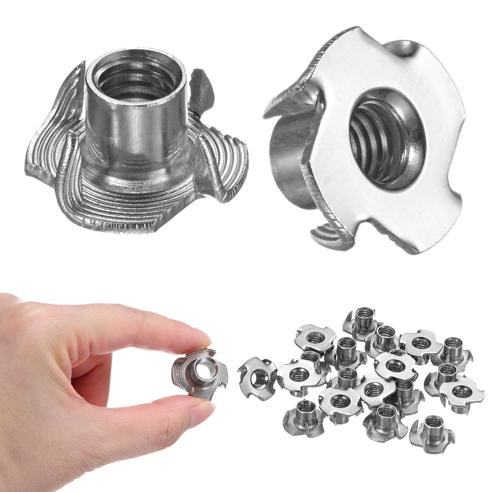 Uxcell 50-Pack 5/16-UNC T-nut, 3/8" Barrel Length Stainless Steel 4-Pronged Tee Nut Threaded Insert Corrosion Resistant Fasteners