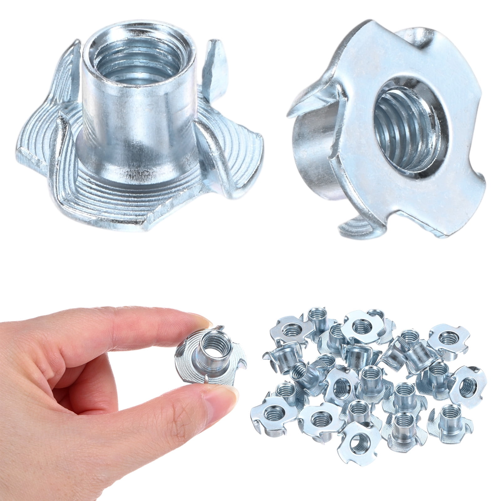 Uxcell 50-Pack 5/16-UNC T-nut, 4/8" Barrel Length Carbon Steel4-Pronged Tee Nut Threaded Insert Corrosion Resistant Fasteners