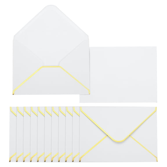 Uxcell 60 Pack A7 Envelopes, 5x7 Card V Flap Envelope Round Edge Valentine Envelopes with Gold Border for Office Wedding Card Invitations Graduation Party Gift, White