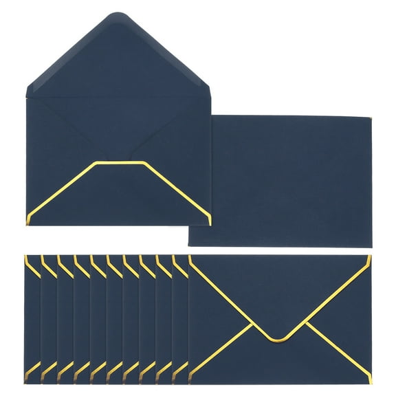 Uxcell 30 Pack A7 Envelopes, 5x7 Card V Flap Envelope Round Edge Valentine Envelopes with Gold Border for Office Wedding Card Invitations Graduation Party Gift, Dark Blue